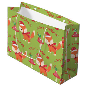 Cute Santa Fox Merry Christmas   Large Gift Bag