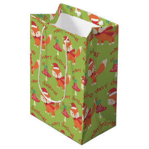 Cute Santa Fox Merry Christmas Medium Gift Bag