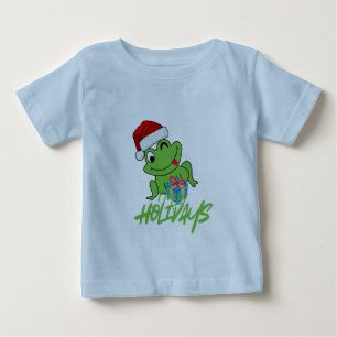 Cute Santa Frog Funny “Hoppy Holidays” Christmas Baby T-Shirt
