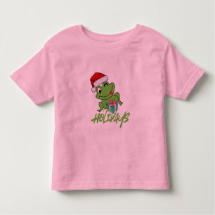 Cute Santa Frog   Funny “Hoppy Holidays” Christmas Toddler T-Shirt