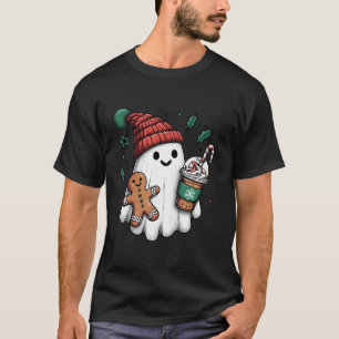 Cute Santa Ghost Drinking Coffee Ice Coffee Latte  T-Shirt