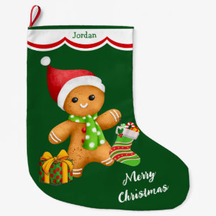 Cute Santa Gingerbread Man Large Christmas Stocking