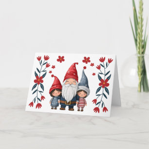 Cute Santa Gnome & Florals Blank Christmas Card