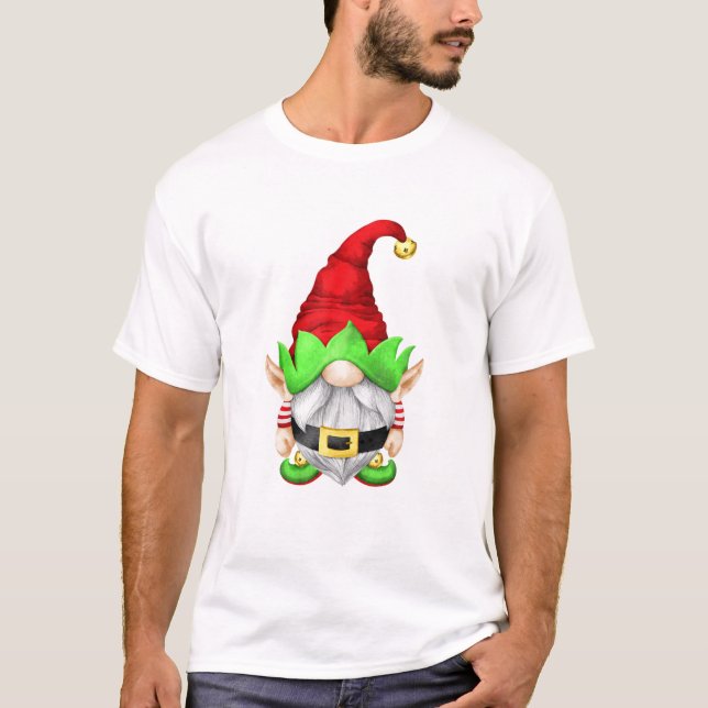 Cute Santa Gnomie With Xmas Elf Ears - Christmas E T-Shirt (Front)