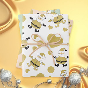 Cute Santa Gold Hearts Wrapping Paper Sheet