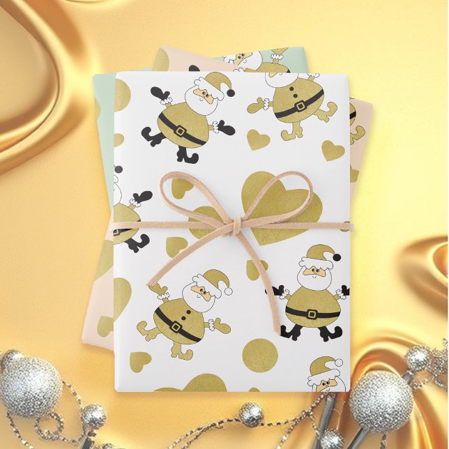 Cute Santa Gold Hearts  Wrapping Paper Sheet (Creator Uploaded)