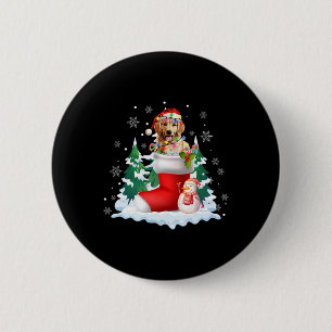 Cute Santa Golden Retriever In Christmas Socks Dog 6 Cm Round Badge
