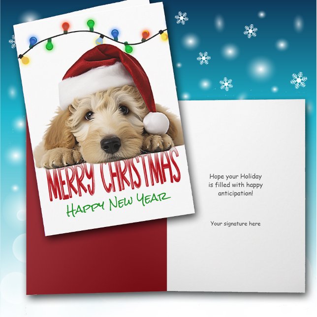 Cute Santa Goldendoodle Christmas Card (Creator Uploaded)