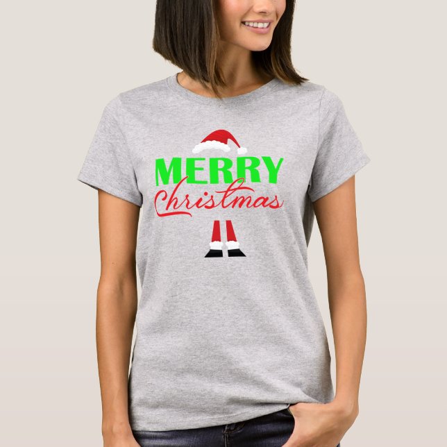 Cute Santa Hat and Legs Merry Christmas T-Shirt (Front)
