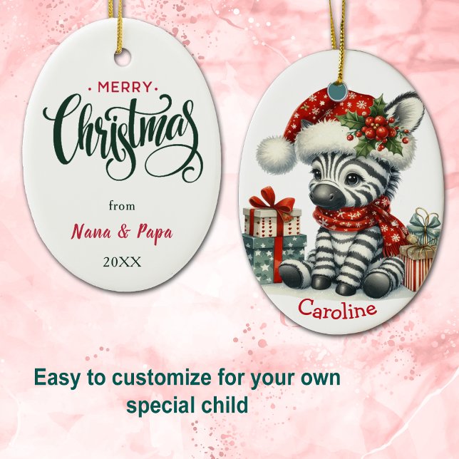 Cute Santa Hat Baby Zebra Christmas Ceramic Ornament (Creator Uploaded)