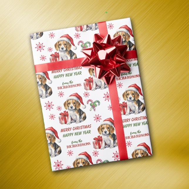 Cute Santa Hat Beagle Puppy Christmas Wrapping Paper (Creator Uploaded)