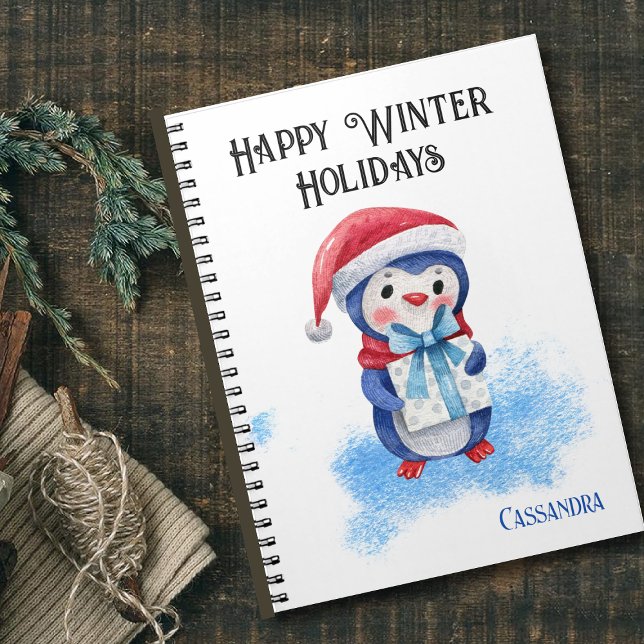 Cute Santa Hat Blue Penguin & Gift Winter Planner Notebook (Creator Uploaded)