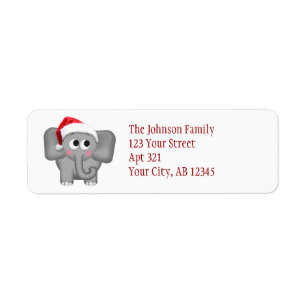 Cute Santa Hat Elephant - Christmas Address Labels