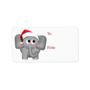 Cute Santa Hat Elephant - Christmas Gift Labels