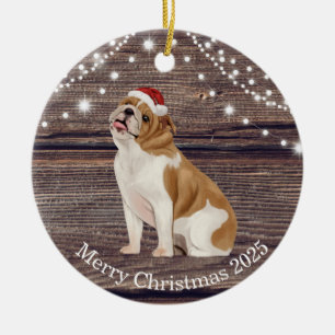 Cute Santa Hat English Bulldog Christmas Ceramic Ornament