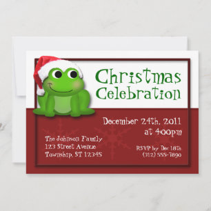 Cute Santa Hat Froggy Christmas Party Invitations