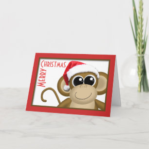 Cute Santa Hat Monkey "Merry Christmas" Card