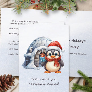 Cute Santa Hat Penguin Snowflakes Kids Christmas Holiday Card