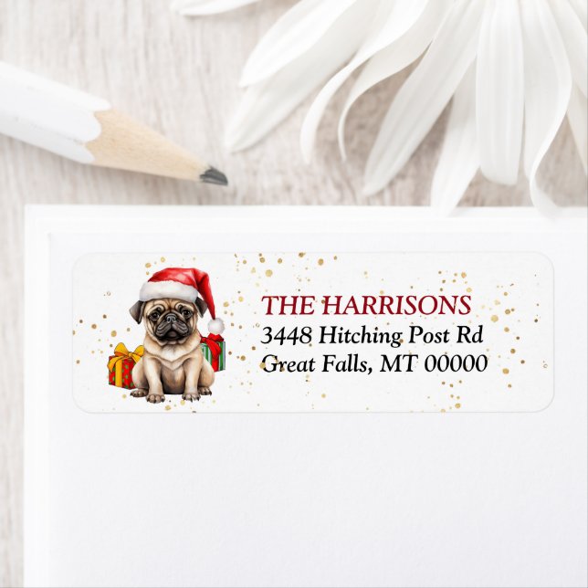 Cute Santa Hat Pug Puppy Gifts Return Address Label (Insitu)