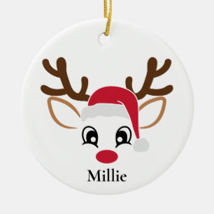 Cute Santa Hat Reindeer Christmas Ceramic Ornament