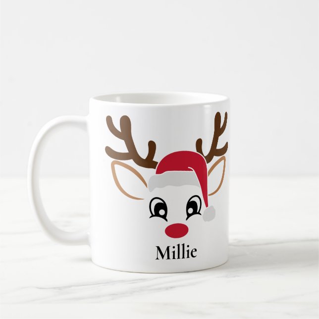 Cute Santa Hat Reindeer Christmas Mug (Left)