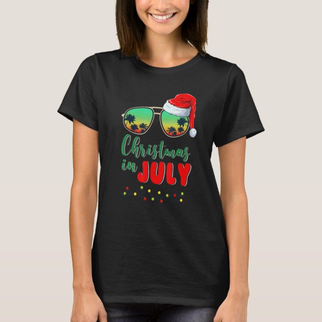 Cute Santa Hat Sunglasses Summer Vacation Christma T-Shirt (Front)
