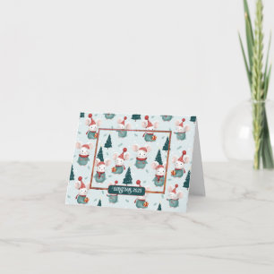 Cute Santa Hat White Mice Christmas Photo Folded Card