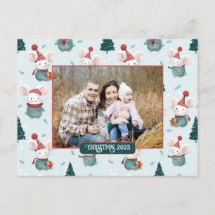 Cute Santa Hat White Mice Christmas Photo Postcard