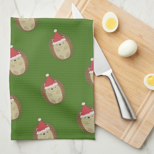 Cute Santa Hedgehog  Tea Towel (Quarter Fold)