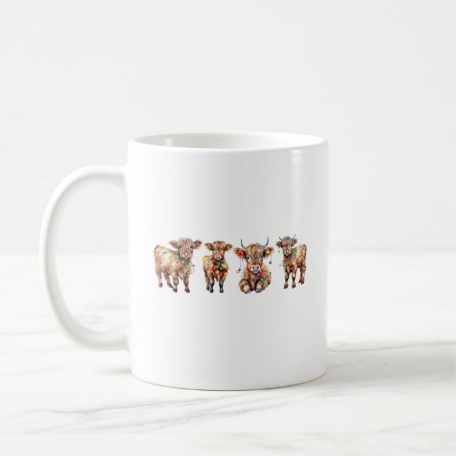 Cute Santa Highland Cows, Funny Mooey Christmas Coffee Mug (Left)