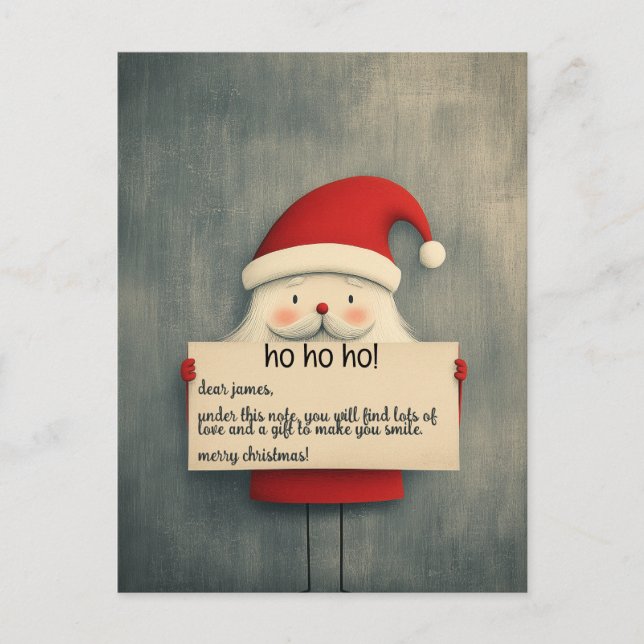 Cute Santa Holding a Customisable Banner Holiday Postcard (Front)