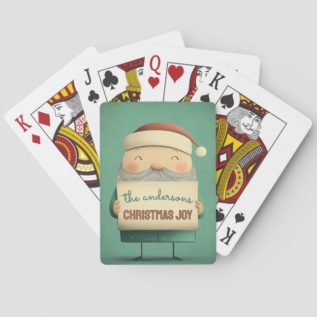 Cute Santa Holding Customisable Banner Playing Cards (Back)