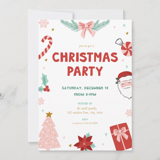 Cute Santa Holiday Kid Christmas Party Invitations (Front)