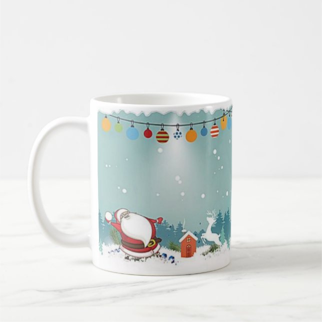Cute Santa in the Snow Festive Christmas Holiday Coffee Mug (Left)