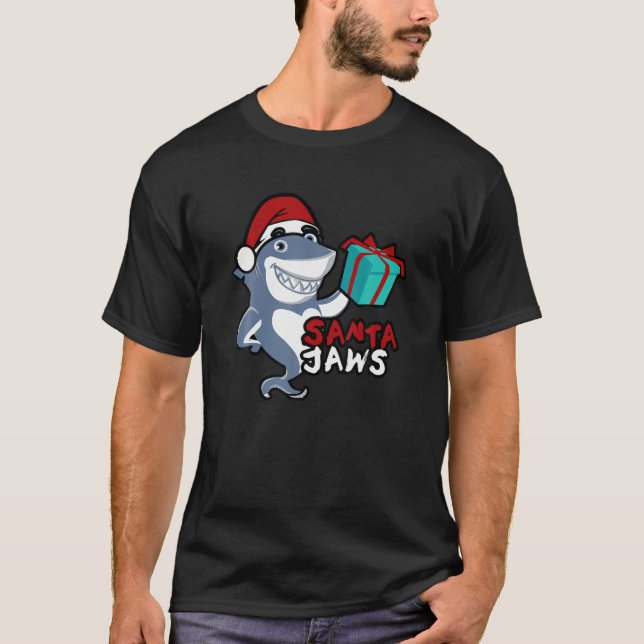 Cute Santa Jaws Family Christmas Pyjamas Funny Sha T-Shirt (Front)
