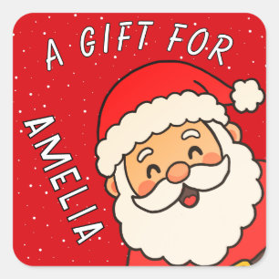 Cute Santa Kids Name Christmas Gift Square Sticker