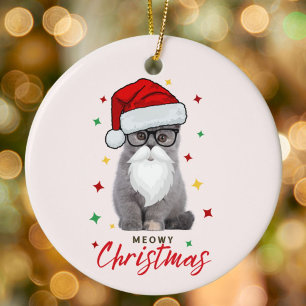 Cute Santa Kitten Meowy Christmas Ceramic Ornament