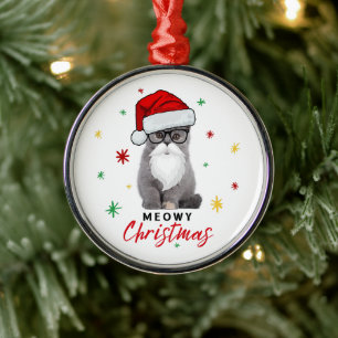 Cute Santa Kitten Meowy Christmas Metal Ornament