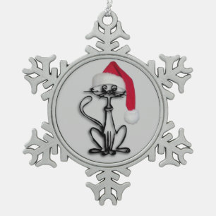 Cute Santa Kitty Cat Pewter Snowflake Ornament