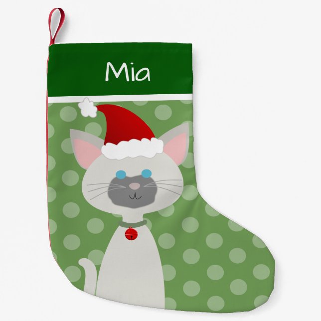 Cute Santa Kitty Small Christmas Stocking (Front)