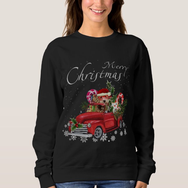Cute Santa Labradoodle Riding Red Truck Merry Chri Sweatshirt (Front)