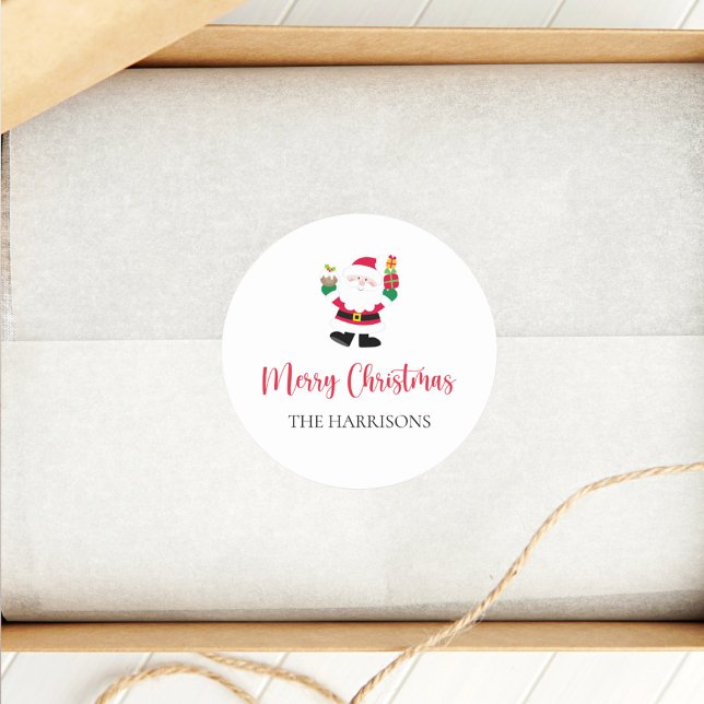 Cute Santa Merry Christmas Personalised Classic Round Sticker (Creator Uploaded)