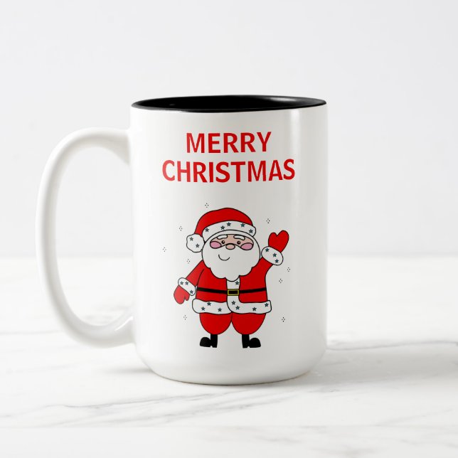 Cute Santa Merry Christmas Two-Tone Coffee Mug (Left)