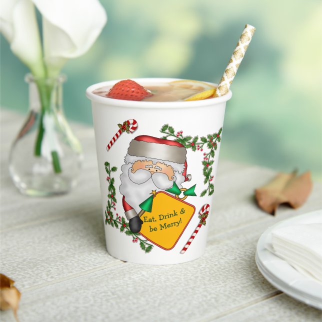 Cute Santa Message Board Christmas Paper Cups (Insitu)