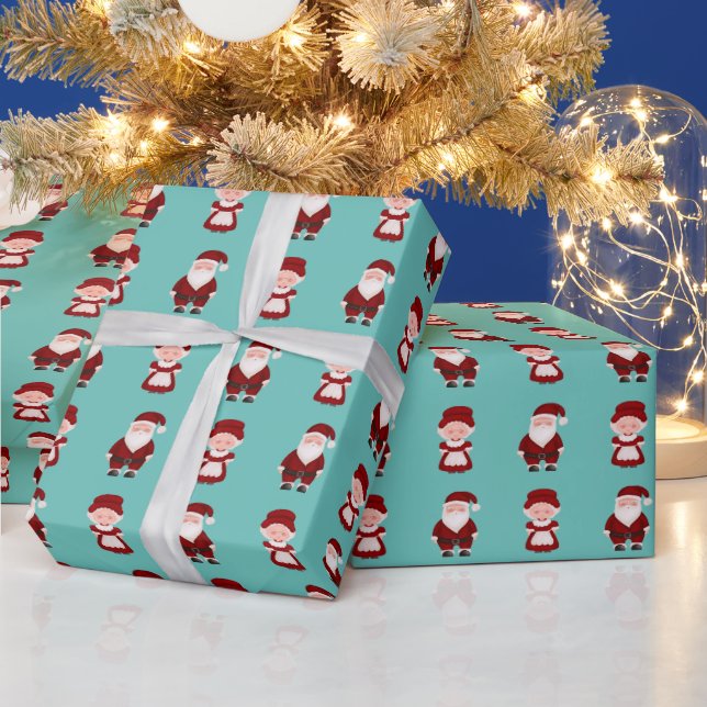 Cute Santa/Mrs. Claus Christmas Wrapping Paper (Holidays)