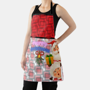 Cute Santa & Mrs. Claus Merry Christmas Greeting Apron