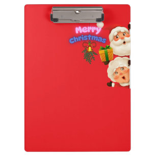 Cute Santa & Mrs. Claus Merry Christmas Greeting  Clipboard