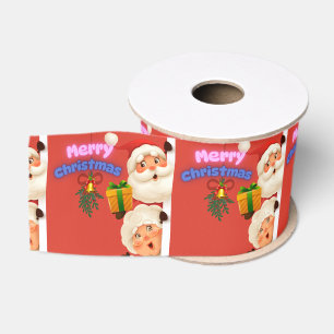 Cute Santa & Mrs. Claus Merry Christmas Greeting  Grosgrain Ribbon