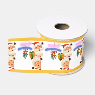 Cute Santa & Mrs. Claus Merry Christmas Greeting  Grosgrain Ribbon
