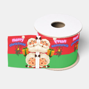 Cute Santa & Mrs. Claus Merry Christmas Grosgrain Ribbon